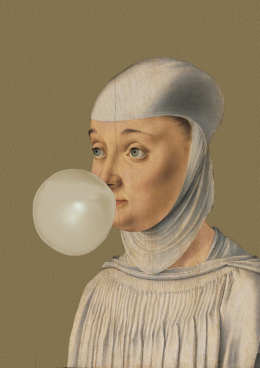 Obraz drukowany na płótnie. Kobieta z gumą balonową