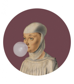 Wanddekoration - Wandbild DOTS Woman with Bubble Gum Blue