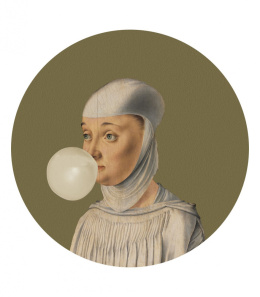 Wanddekoration - Wandbild DOTS Woman with Bubble Gum Blue