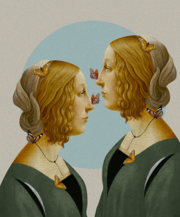 Bild auf Leinwand gedruckt. Frauen mit Schmetterlingen.