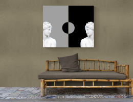 Auf Leinwand gedrucktes Gemälde Woman & Gray Sun